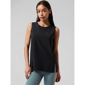 Athleta Zephyr Refined Womens Tank Top S Black Crew Neck Sleeveless Side Slit